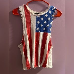 Forever 21 american flag tank top with gold rivets